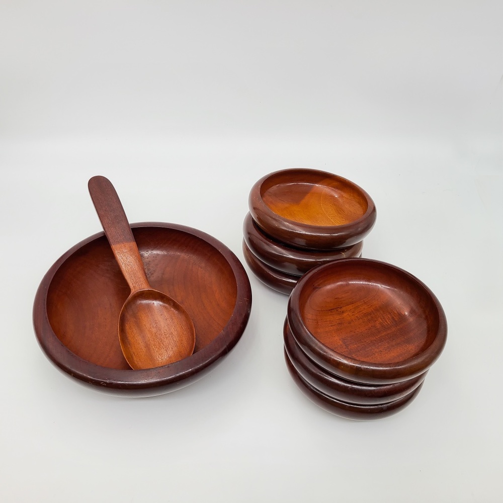 Mahogany Wooden Salad Bowl Spoon Set, Brown, Haiti - Picture 2 of 9